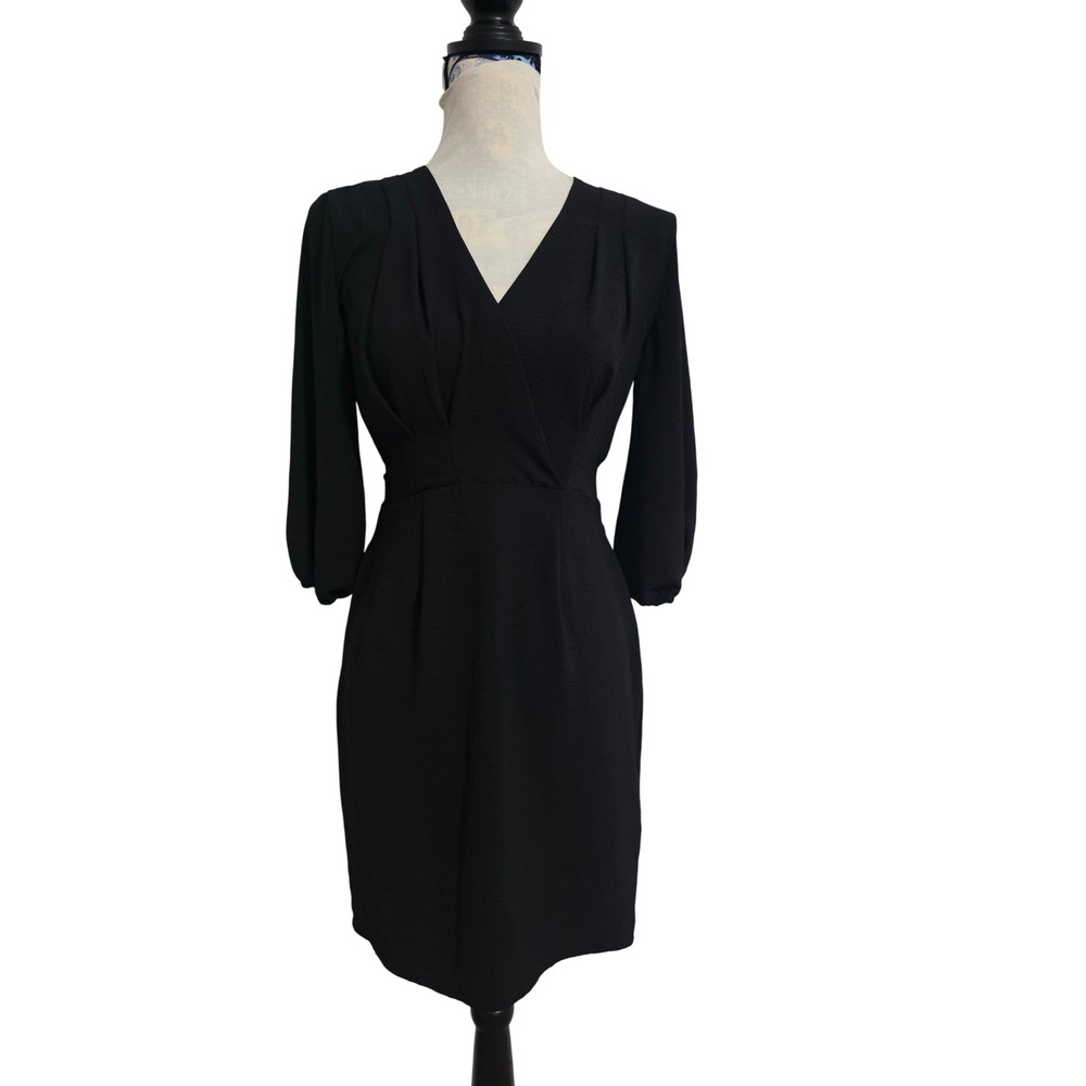 DKNY Womens Black V-Neck Pleated Wrap Sheath Dress Size 2 Tie Back, date night